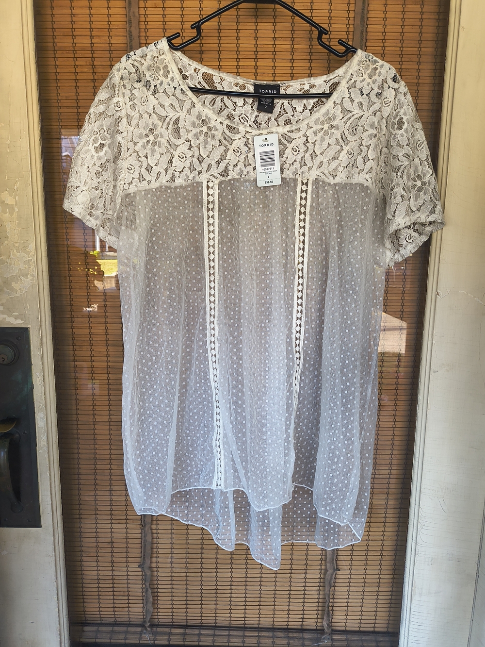 torrid Cream Lace & Dotted Chiffon Top
